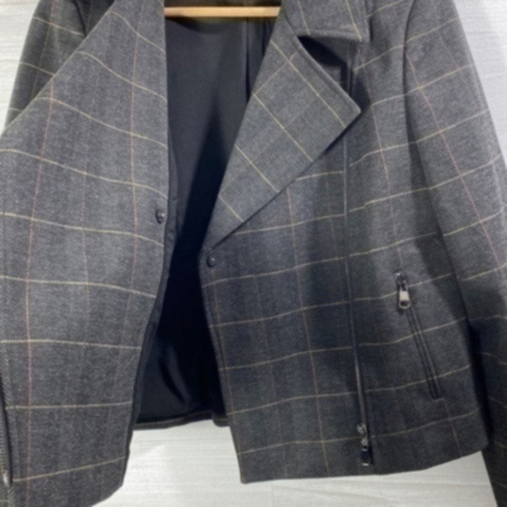 TAHARI Womens Black Pocketed Zippered Plaid Motorcycle Jacket Size 10 - Picture 5 of 13